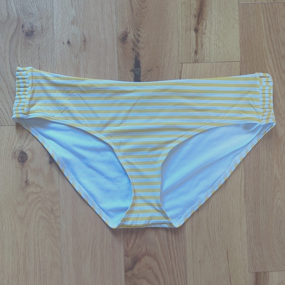 La Vie en Rose Aqua. Yellow / White Striped Bikini Bottom. Size XL.